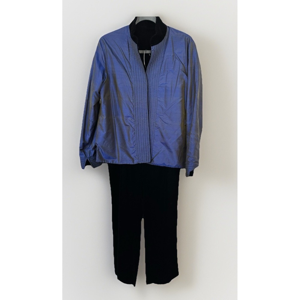 VTG ETRO Milano Reversible Top & Trousers 2-Piece Set Velvet Satin Blue Sz 42